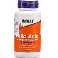 Now Foods Folic Acid 800mcg With Vitamin B-12 25mcg Значително улеснява производството на клетъчна енергия 250tabs