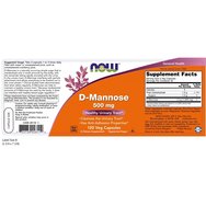 Now Foods D-Mannose 500mg Хранителна добавка 10 пъти по-мощна от инфекция на пикочните пътища с червена боровинка 120 VegCaps